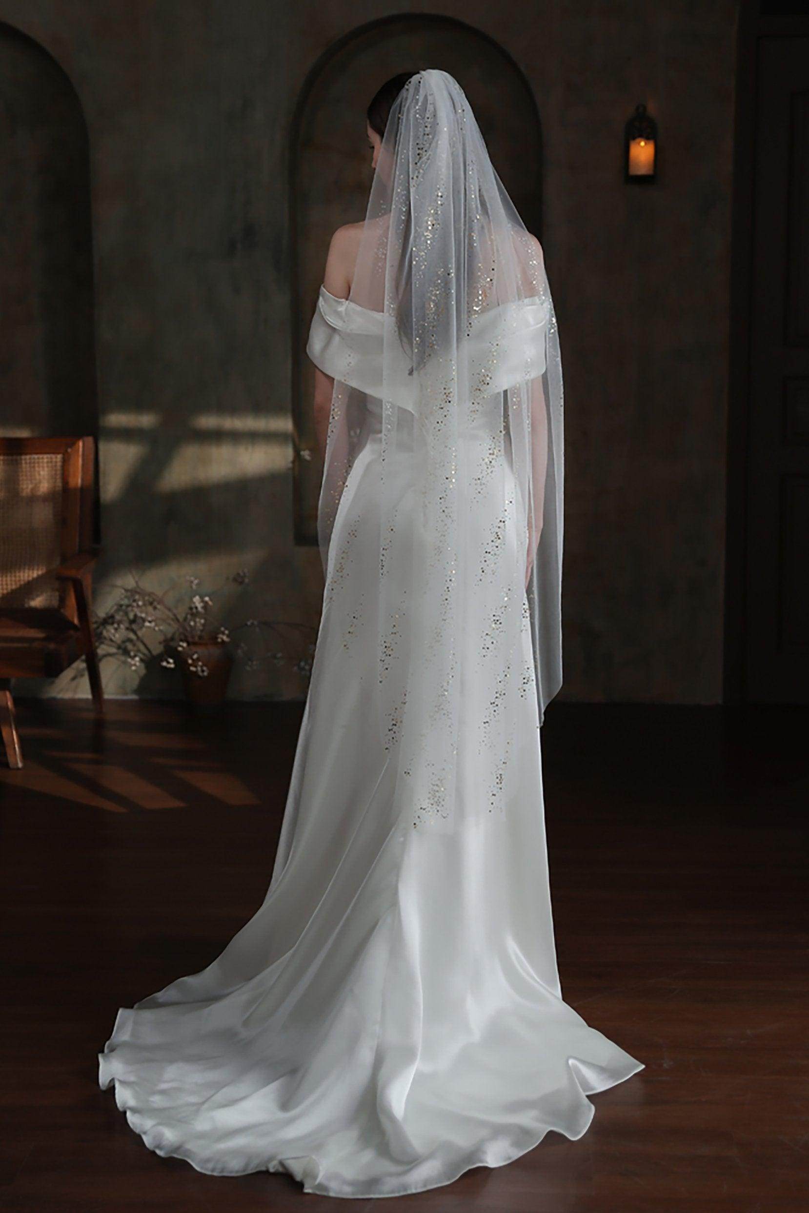 One-tier Cut Edge Tulle Tea Veils with Sequin CV0315 - COCOMELODY